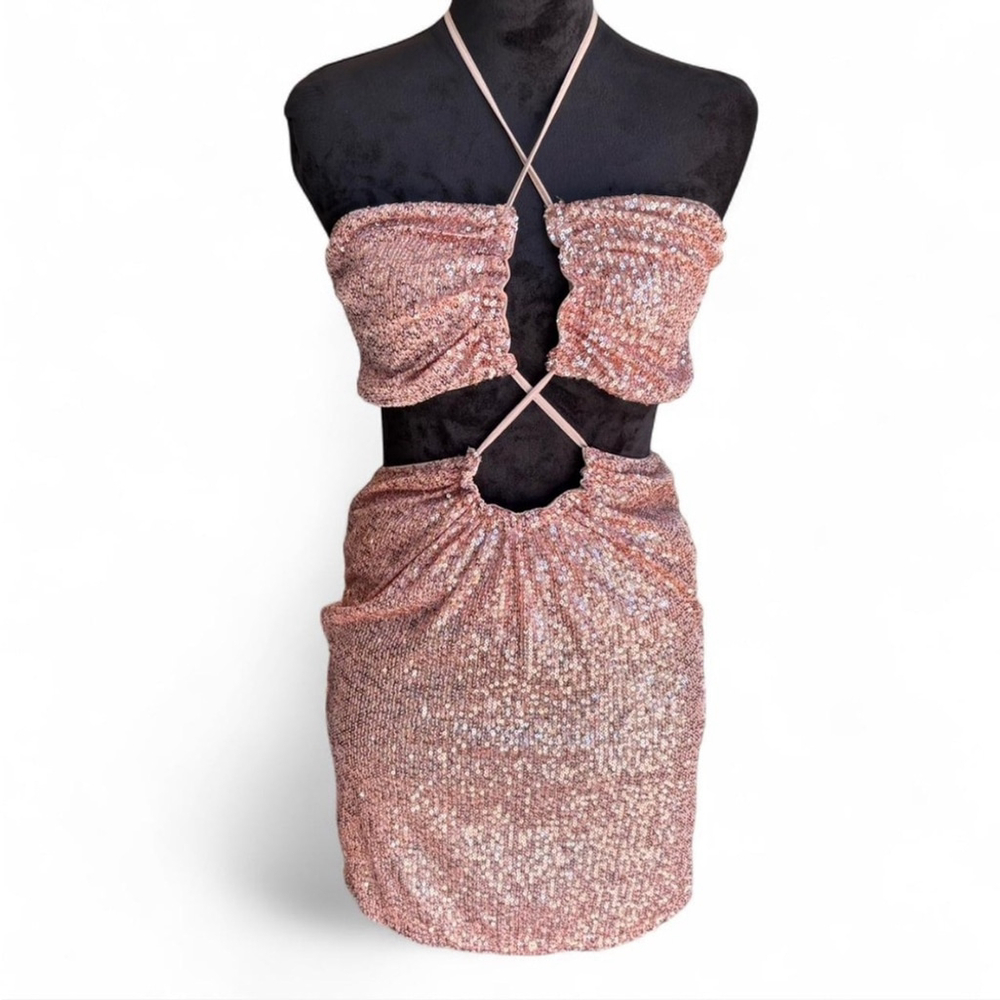 Fashion Nova Rose Gold Sequin Bodycon Dress